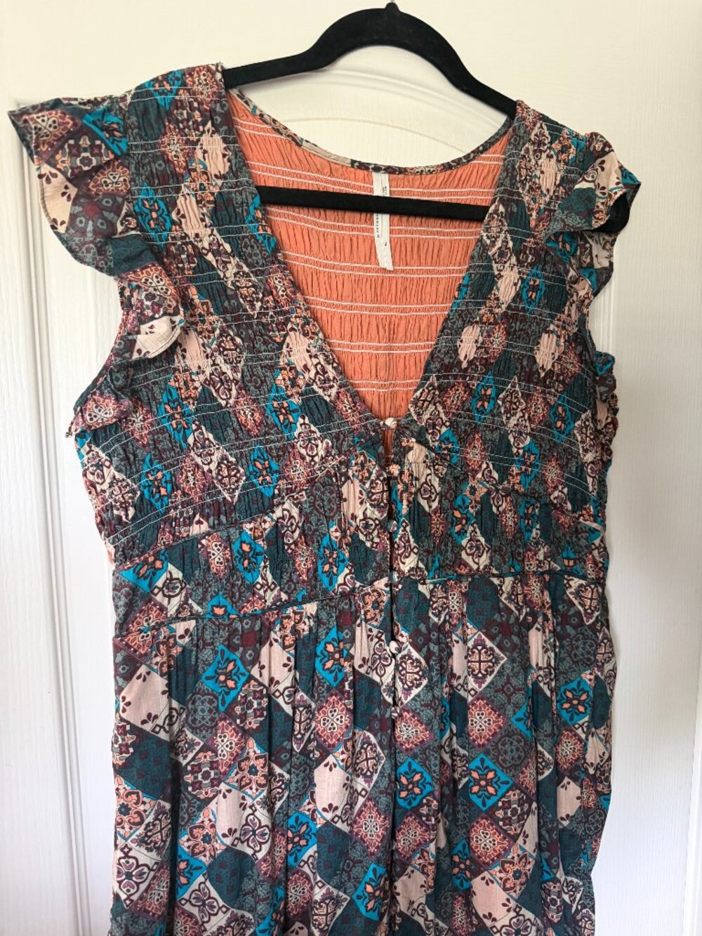Anthropologie | The Peregrine Midi Dress Patchwork Floral with Flutter Sleeve